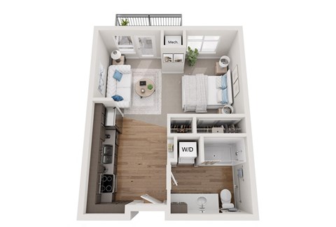 Floor plan for studio, 1 bath, 496 sqft